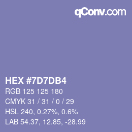 Code couleur: HEX #7D7DB4 | qconv.com