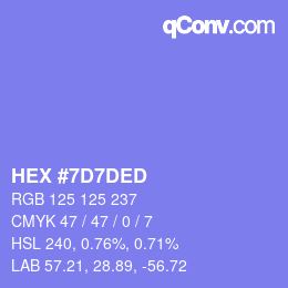 颜色代码: HEX #7D7DED | qconv.com