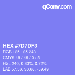 Color code: HEX #7D7DF3 | qconv.com