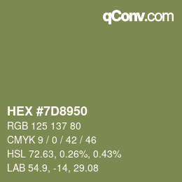 Color code: HEX #7D8950 | qconv.com