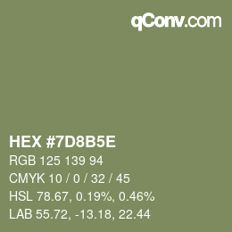 Farbcode: HEX #7D8B5E | qconv.com