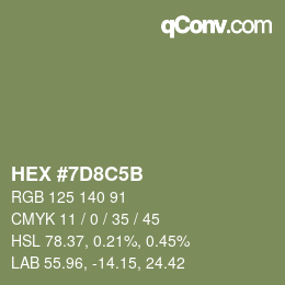 Farbcode: HEX #7D8C5B | qconv.com