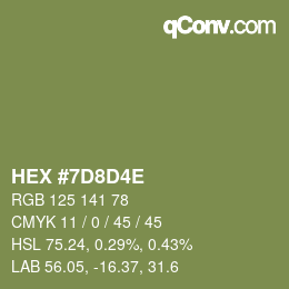 Farbcode: HEX #7D8D4E | qconv.com