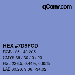 Color code: HEX #7D8FCD | qconv.com