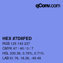 颜色代码: HEX #7D8FED | qconv.com