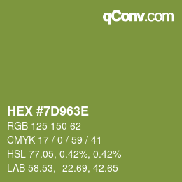 Color code: HEX #7D963E | qconv.com