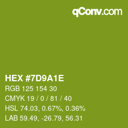 Color code: HEX #7D9A1E | qconv.com