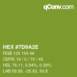 Color code: HEX #7D9A2E | qconv.com