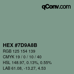 Color code: HEX #7D9A8B | qconv.com