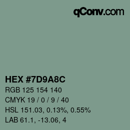 Color code: HEX #7D9A8C | qconv.com