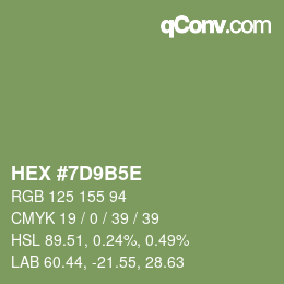 Color code: HEX #7D9B5E | qconv.com