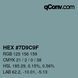 Color code: HEX #7D9C9F | qconv.com