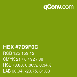 Color code: HEX #7D9F0C | qconv.com