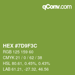 Color code: HEX #7D9F3C | qconv.com