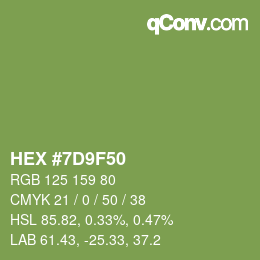 カラーコード: HEX #7D9F50 | qconv.com