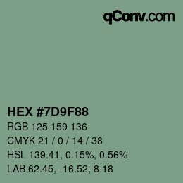 Color code: HEX #7D9F88 | qconv.com