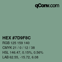 Color code: HEX #7D9F8C | qconv.com