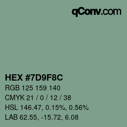 Color code: HEX #7D9F8C | qconv.com