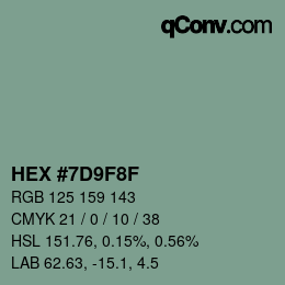 Color code: HEX #7D9F8F | qconv.com