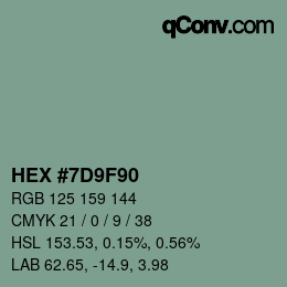 Color code: HEX #7D9F90 | qconv.com