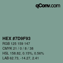 Color code: HEX #7D9F93 | qconv.com