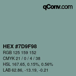 Color code: HEX #7D9F98 | qconv.com