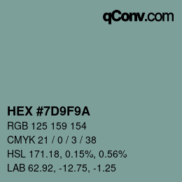 カラーコード: HEX #7D9F9A | qconv.com