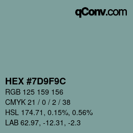 Color code: HEX #7D9F9C | qconv.com