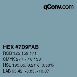 Color code: HEX #7D9FAB | qconv.com