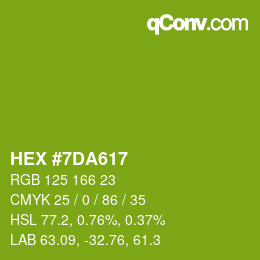 Code couleur: HEX #7DA617 | qconv.com