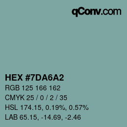 Color code: HEX #7DA6A2 | qconv.com