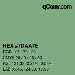 Color code: HEX #7DAA7E | qconv.com