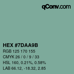 Color code: HEX #7DAA9B | qconv.com