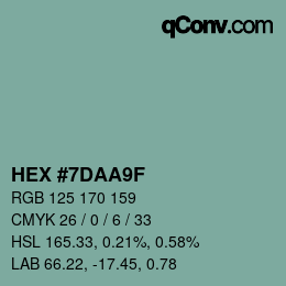 Color code: HEX #7DAA9F | qconv.com