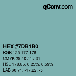 カラーコード: HEX #7DB1B0 | qconv.com