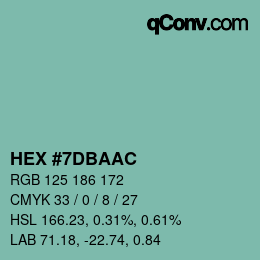 カラーコード: HEX #7DBAAC | qconv.com