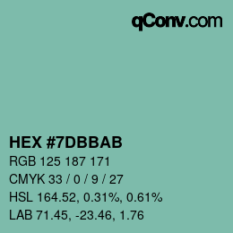 Color code: HEX #7DBBAB | qconv.com
