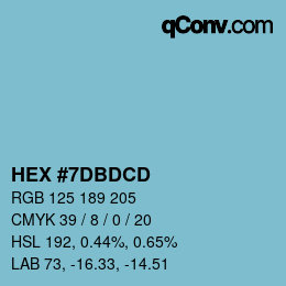 カラーコード: HEX #7DBDCD | qconv.com