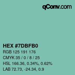 カラーコード: HEX #7DBFB0 | qconv.com