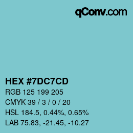 カラーコード: HEX #7DC7CD | qconv.com
