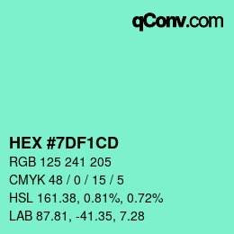 カラーコード: HEX #7DF1CD | qconv.com
