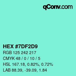 Color code: HEX #7DF2D9 | qconv.com