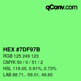 Color code: HEX #7DF97B | qconv.com