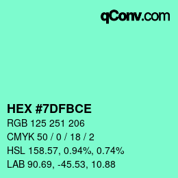 Color code: HEX #7DFBCE | qconv.com
