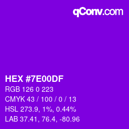 Color code: HEX #7E00DF | qconv.com