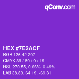 Color code: HEX #7E2ACF | qconv.com