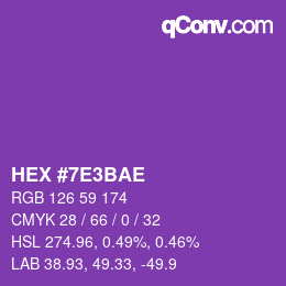 Color code: HEX #7E3BAE | qconv.com
