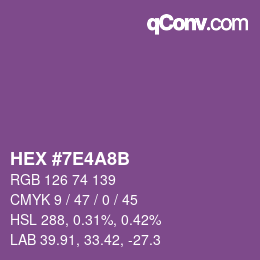 Color code: HEX #7E4A8B | qconv.com