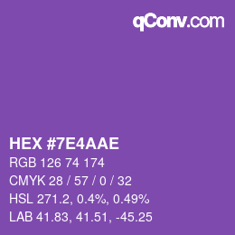 Color code: HEX #7E4AAE | qconv.com