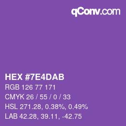 Color code: HEX #7E4DAB | qconv.com